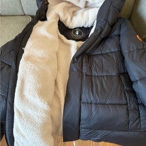 SAVE THE DUCK Black Jacket with Cream Sherpa Interior